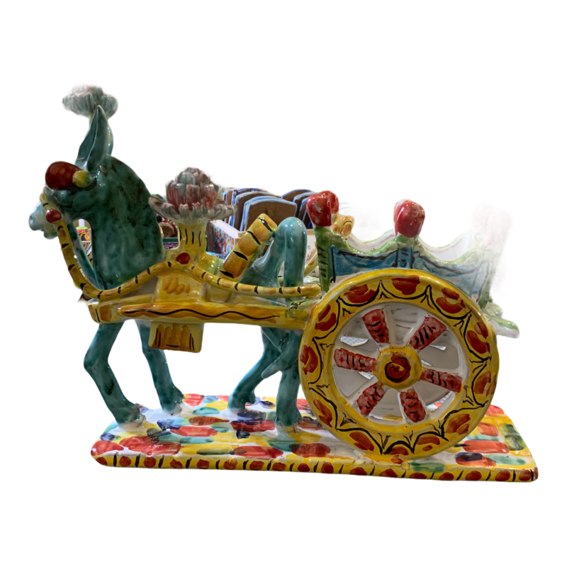 Chariot sicilien en céramique fine réalisé et décoré à la main - 25x21 cm - 