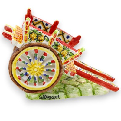 Siciliaanse kar, Caltagirone keramiek - L 13 x h 10 cm ca. (1 stuk) Willekeurige decoratie met een Siciliaans thema - 