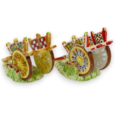Carretto Siciliano, Ceramica Caltagirone - L 13 x h 10 cm ca. (1Unità) Decoro casuale a tema Sicilia - 