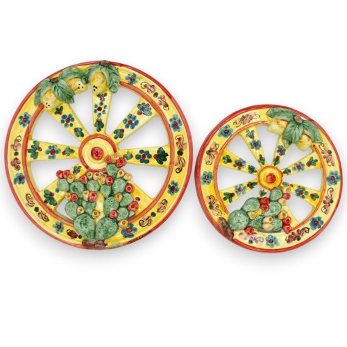 Roue de chariot sicilienne, céramique de Caltagirone, deux options de taille (1 pièce) Applications citron et figue de b