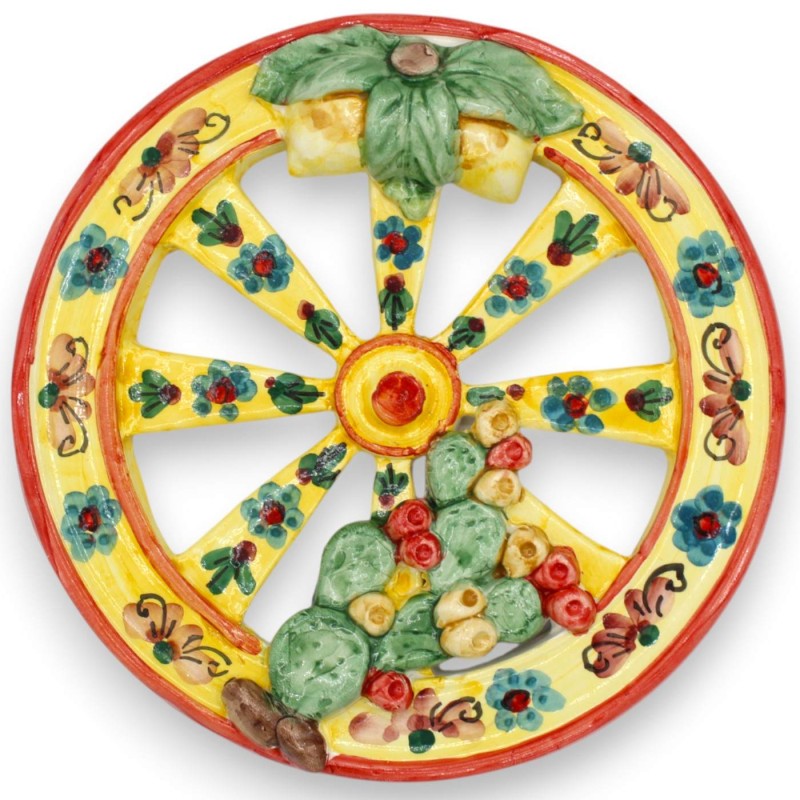 Roue de chariot sicilienne, céramique de Caltagirone, deux options de taille (1 pièce) Applications citron et figue de b