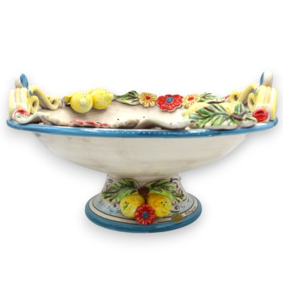 Fruktskål i mitten, Caltagirone keramik, Ø 37 cm ca. '600 Blå dekoration - blommor och citronapplikationer - 