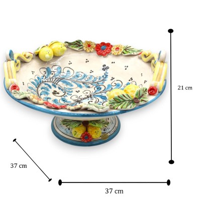 Fruktskål i mitten, Caltagirone keramik, Ø 37 cm ca. '600 Blå dekoration - blommor och citronapplikationer - 