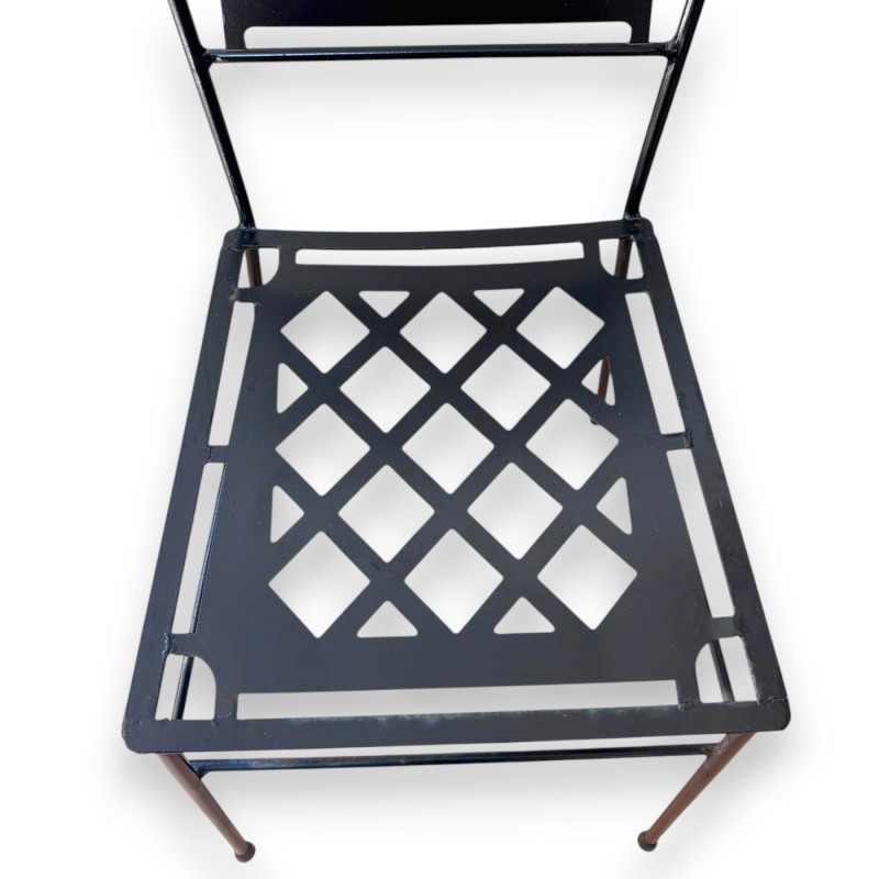 Chaise artisanale en fer forgé intégral, avec majolique en céramique de Caltagirone - h 171x42x42 cm environ. Décoration