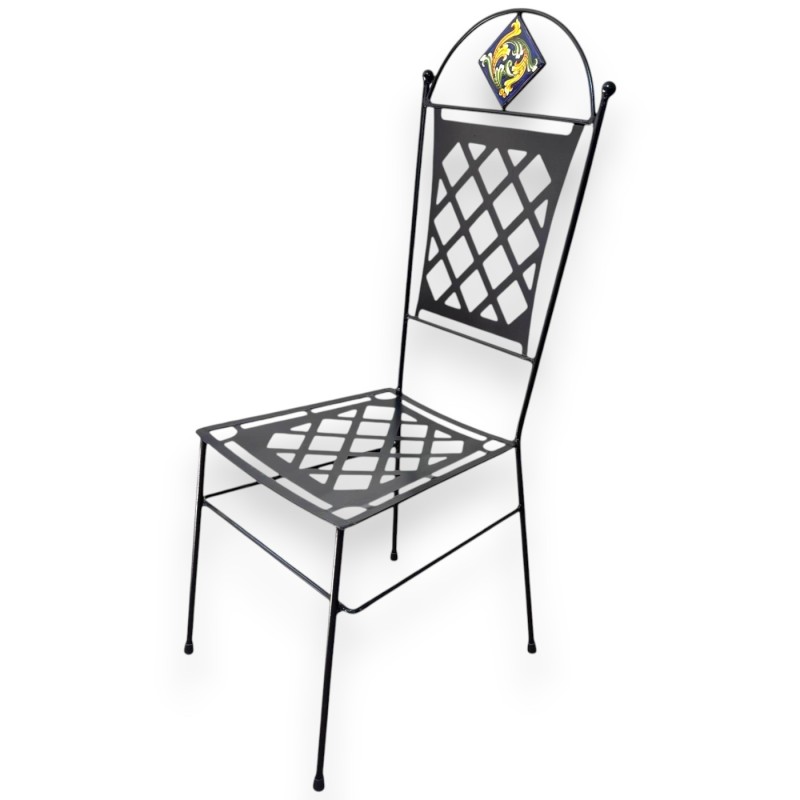 Silla hecha a mano en hierro forjado completo, con mayólica de cerámica de Caltagirone - h 171x42x42 cm aprox. Decoració