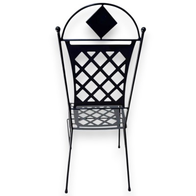 Handgefertigter Stuhl aus Schmiedeeisen mit Majolika-Keramik aus Caltagirone – H ca. 171 x 42 x 42 cm. Barocke Dekoratio