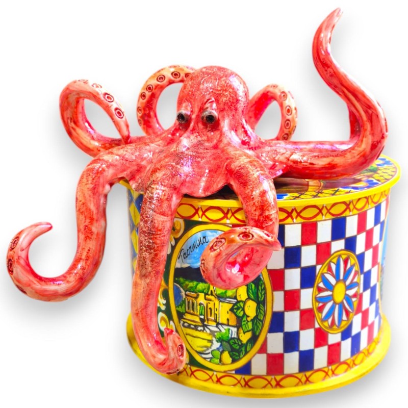 Ośmiornica na blat, ceramika Caltagirone, wys. ok. 28 x 30 cm. Kolor koralowy - 