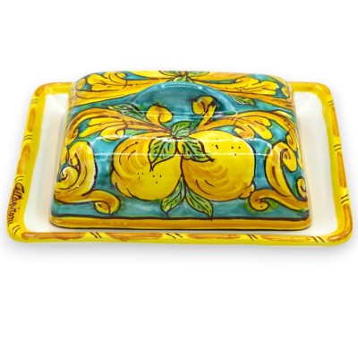 Caltagirone keramische botervloot, ca. Afmetingen: 18 x 14 cm. barokke decoratie en citroenen - 