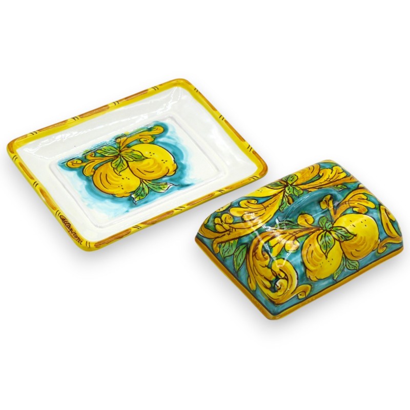 Caltagirone keramische botervloot, ca. Afmetingen: 18 x 14 cm. barokke decoratie en citroenen - 