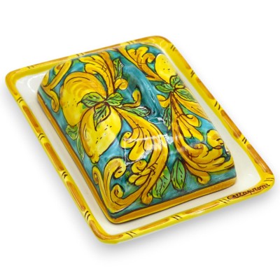 Caltagirone ceramic butter dish, L 18 x 14 cm approx. Baroque and lemon decoration - 