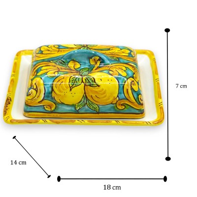 Caltagirone keramische botervloot, ca. Afmetingen: 18 x 14 cm. barokke decoratie en citroenen - 
