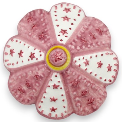Karussell mit Schaukelpferden, Keramik aus Caltagirone, H. ca. 14 x 10 cm. Rosa und weißer Hintergrund - 