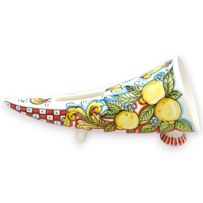 Amplificador de som de buzina para smartphone, cerâmica Caltagirone, C 34 x 16 cm aprox. decoração de limão e pera espin