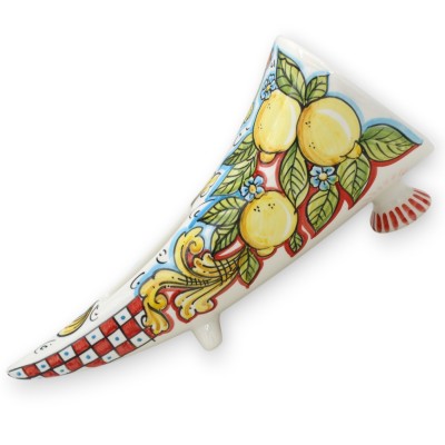 Amplificador de som de buzina para smartphone, cerâmica Caltagirone, C 34 x 16 cm aprox. decoração de limão e pera espin