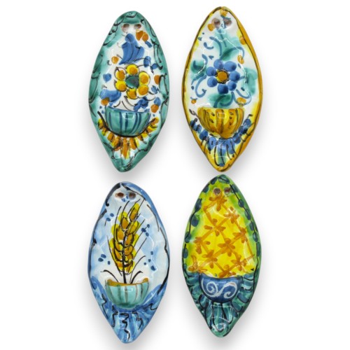 Lavatório para água benta (1 peça) em cerâmica siciliana em forma de folha - altura 9 x largura 4 cm aprox. Decoração e 
