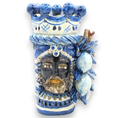 Jano Bifrons, cabeza bifacial, cerámica de Caltagirone, altura aprox. 18 cm. Corona, trenza y limones MD4. - 
