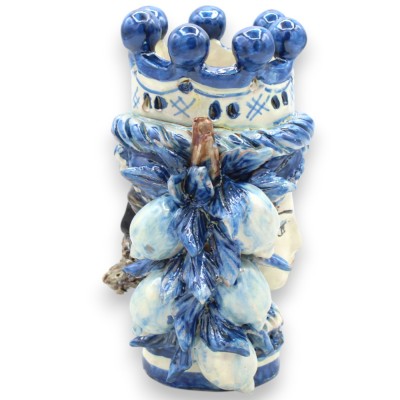 Jano Bifrons, cabeza bifacial, cerámica de Caltagirone, altura aprox. 18 cm. Corona, trenza y limones MD4. - 