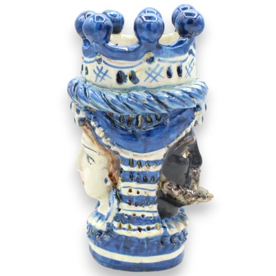 Jano Bifrons, cabeza bifacial, cerámica de Caltagirone, altura aprox. 18 cm. Corona, trenza y limones MD4. - 