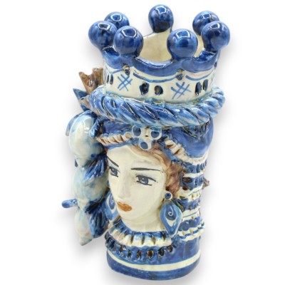 Jano Bifrons, cabeza bifacial, cerámica de Caltagirone, altura aprox. 18 cm. Corona, trenza y limones MD4. - 