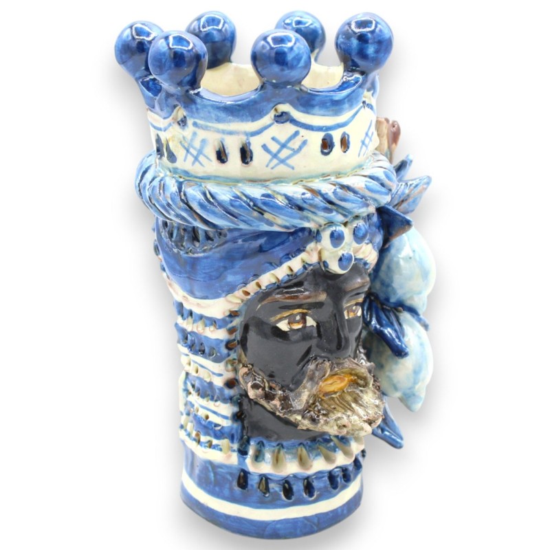 Jano Bifrons, cabeza bifacial, cerámica de Caltagirone, altura aprox. 18 cm. Corona, trenza y limones MD4. - 