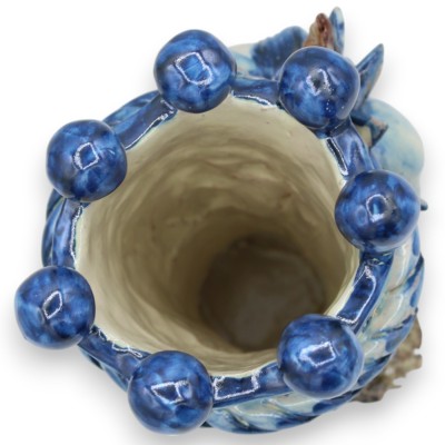 Jano Bifrons, cabeza bifacial, cerámica de Caltagirone, altura aprox. 18 cm. Corona, trenza y limones MD4. - 