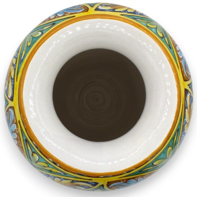 Vase a Boccia, h 30 x 27 cm approx. Caltagirone ceramic, baroque, geometric, braid and flower decoration - 