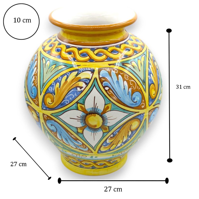 Vaso de Boccia, altura 30 x 27 cm aprox. Cerâmica Caltagirone, decoração barroca, geométrica, trançada e floral. - 