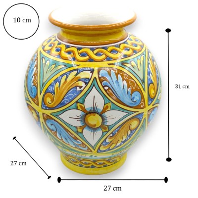 Vaso de Boccia, altura 30 x 27 cm aprox. Cerâmica Caltagirone, decoração barroca, geométrica, trançada e floral. - 