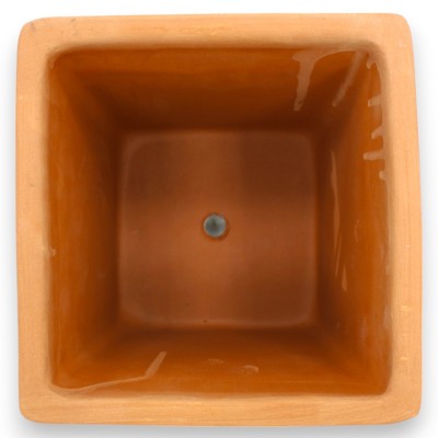 Cassetta vaso quadrata, in pregiata Ceramica Siciliana - h 22 x 20 cm ca. decoro treccia, paesaggio marino e pala di fic
