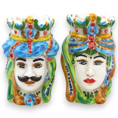 Paar donkerbruine koppen van Caltagirone-keramiek, h ca. 13/14 cm. kroon en tulband MD15 - 