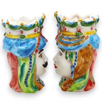 Paar normannische Moorköpfe aus Caltagirone-Keramik, H ca. 13/14 cm. mit MD15-Krone - 