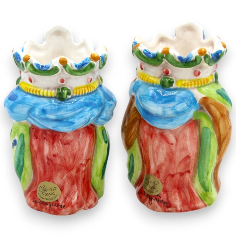 Paar donkerbruine koppen van Caltagirone-keramiek, h ca. 13/14 cm. kroon en tulband MD15 - 