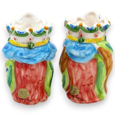 Par de cabeças castanhas escuras em cerâmica Caltagirone, h cerca de 13/14 cm. coroa e turbante MD15 - 