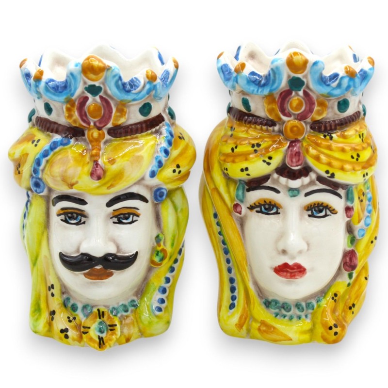 Par de cabeças castanhas escuras em cerâmica Caltagirone, h cerca de 13/14 cm. coroa e turbante MD13 - 