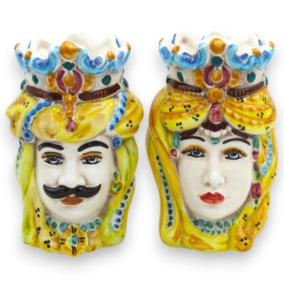 Par de cabeças castanhas escuras em cerâmica Caltagirone, h cerca de 13/14 cm. coroa e turbante MD13 - 