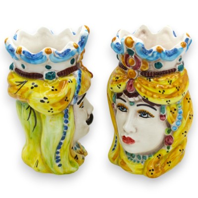 Par de cabeças castanhas escuras em cerâmica Caltagirone, h cerca de 13/14 cm. coroa e turbante MD13 - 