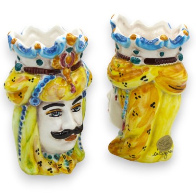 Par de cabeças castanhas escuras em cerâmica Caltagirone, h cerca de 13/14 cm. coroa e turbante MD13 - 