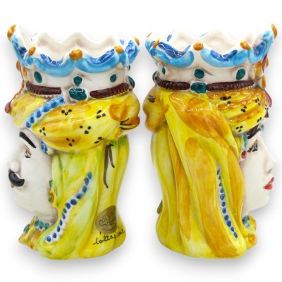 Par de cabeças castanhas escuras em cerâmica Caltagirone, h cerca de 13/14 cm. coroa e turbante MD13 - 