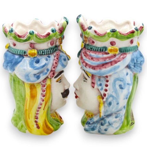 Teste di moro Siciliane Normanne (coppia) h 13 / 14 cm ca. ceramica Caltagirone MD2 -  2