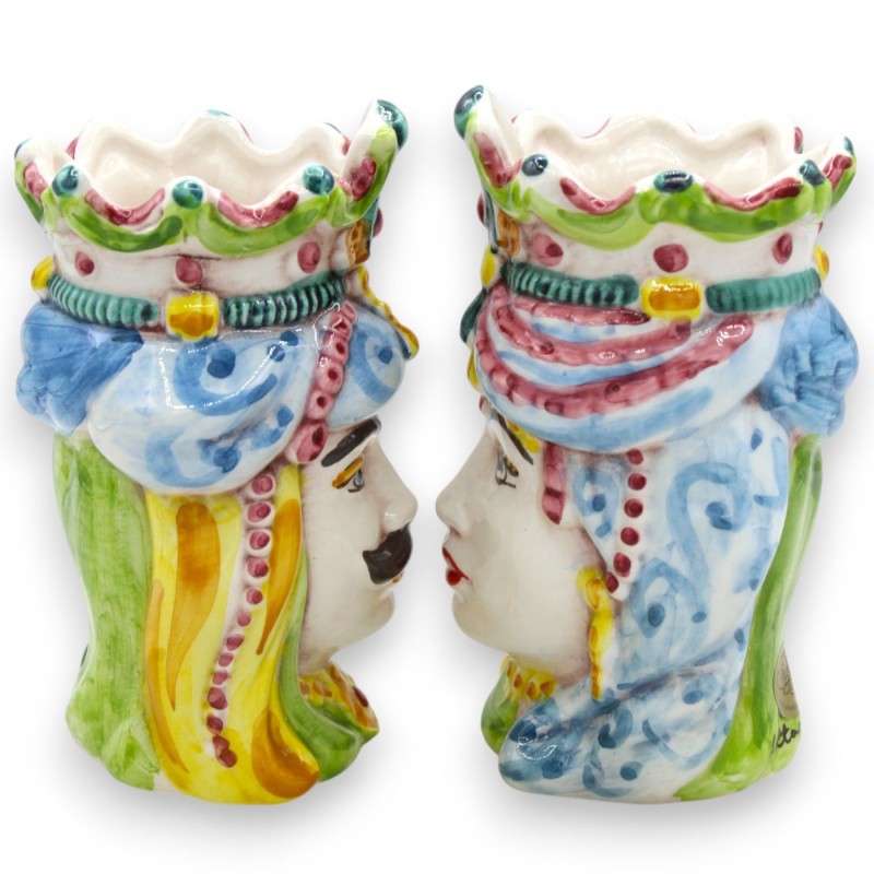 Sicilianska normandiska moriska huvuden (par) h 13/14 cm ca. Caltagirone keramik MD2 - 