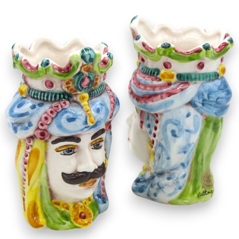 Teste di moro Siciliane Normanne (coppia) h 13 / 14 cm ca. ceramica Caltagirone MD2 - 