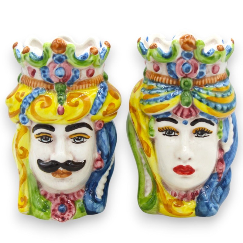 Par de cabeças castanhas escuras em cerâmica Caltagirone com aproximadamente 13/14 cm. coroa e turbante MD16 - 
