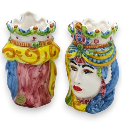 Paire de têtes Norman Maures en céramique de Caltagirone, h environ 13/14 cm. avec couronne MD16 - 