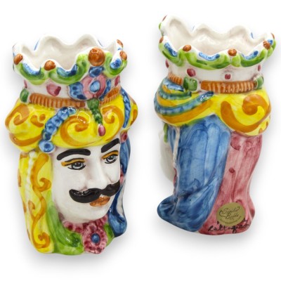 Pair of dark brown heads in Caltagirone ceramic, h approx. 13/14 cm. crown and turban MD16 - 