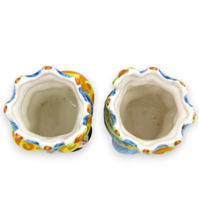 Pair of dark brown heads in Caltagirone ceramic, h approx. 13/14 cm. crown and turban MD16 - 