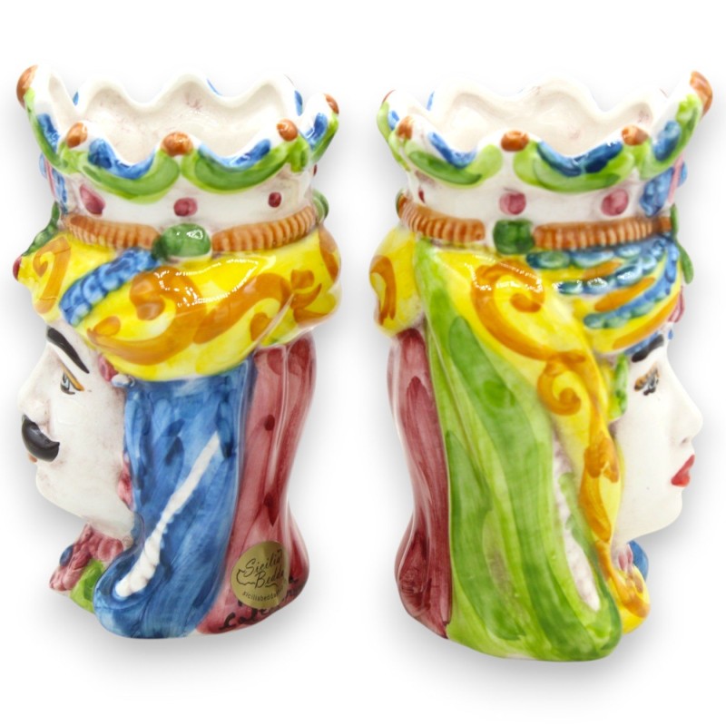 Pair of dark brown heads in Caltagirone ceramic, h approx. 13/14 cm. crown and turban MD16 - 