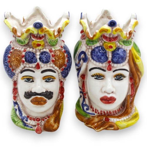 Emiri sizilianische dunkelbraune Köpfe (Paar), H ca. 13 / 14 cm. Caltagirone MD29 Keramik