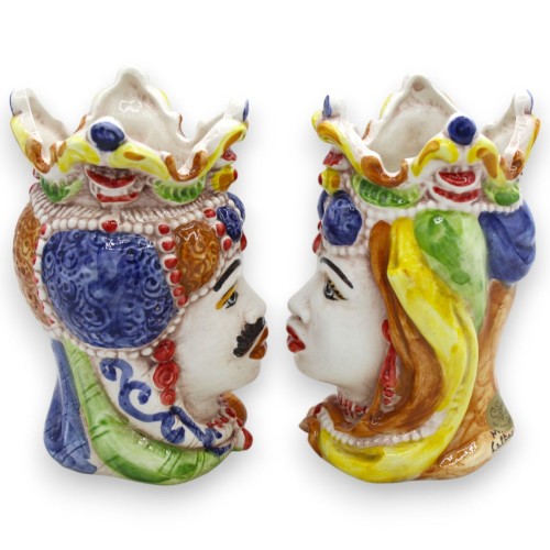 Teste di moro Siciliane Emiri (coppia) h 13 / 14 cm ca. ceramica Caltagirone MD29 -  2