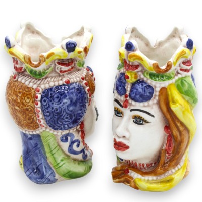 Emiri sizilianische dunkelbraune Köpfe (Paar), H ca. 13 / 14 cm. Caltagirone MD29 Keramik - 