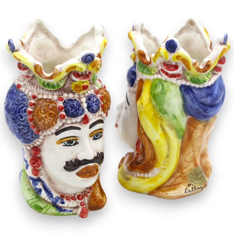 Sycylijskie głowy Emiri ciemnobrązowe (para) h 13 / 14 cm ok. Ceramika Caltagirone MD29 - 